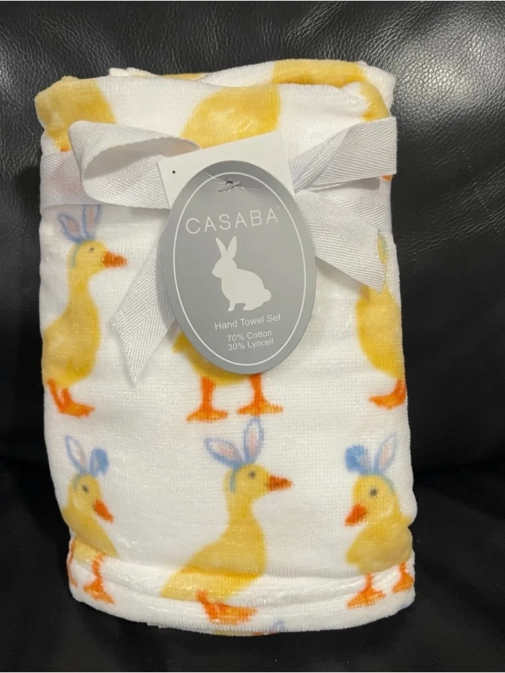 CASABA Easter Hand Towels Set of 2 Ducks with Bunny Ears - Easter Ducks Towels